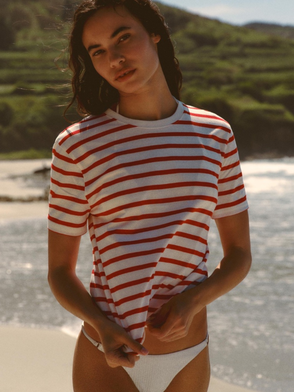 Zara Basic Cotton T-Shirt Red Stripe Size L